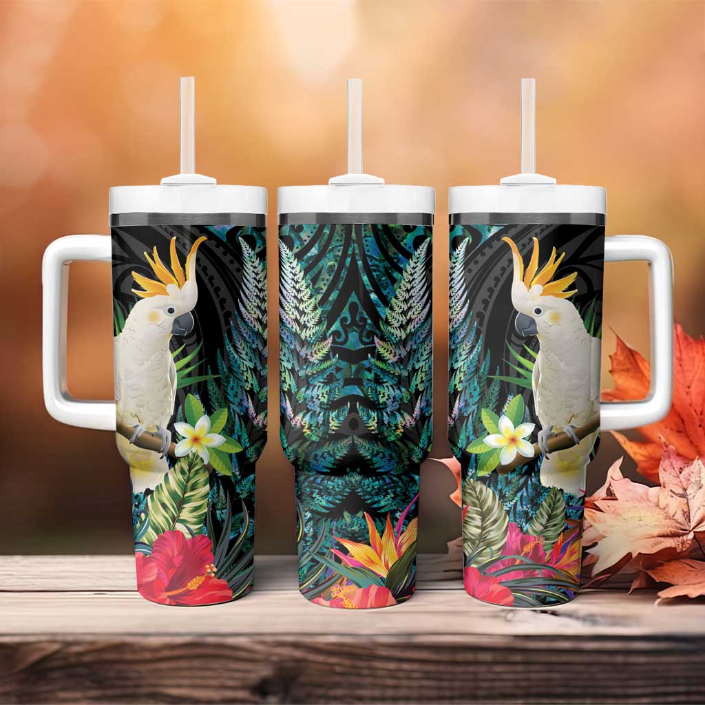 Sulphur-crested Cockatoo New Zealand Tumbler With Handle Paua Shell Aotearoa Maori Tropical Flowers - Aussie Hoodie