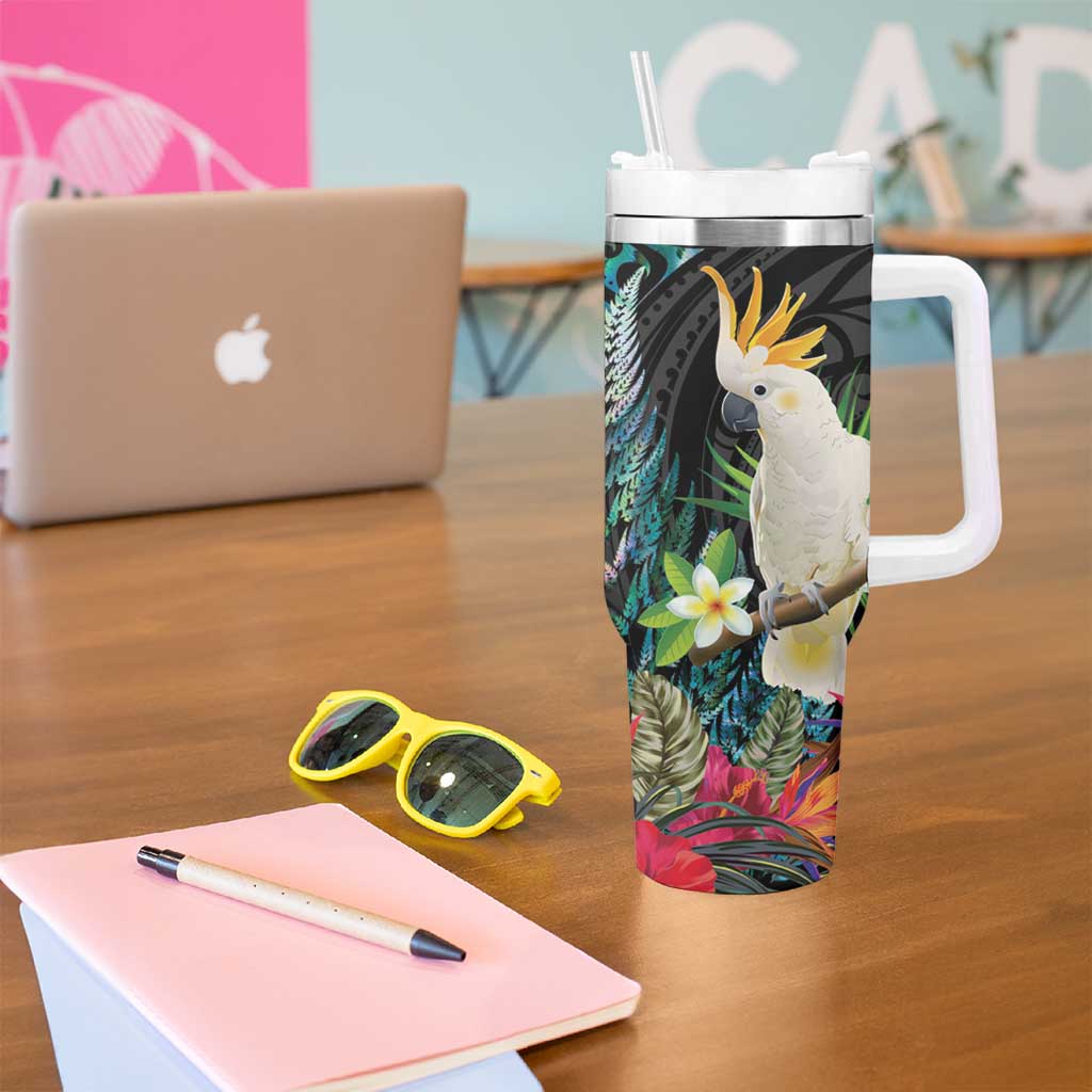 Sulphur-crested Cockatoo New Zealand Tumbler With Handle Paua Shell Aotearoa Maori Tropical Flowers - Aussie Hoodie