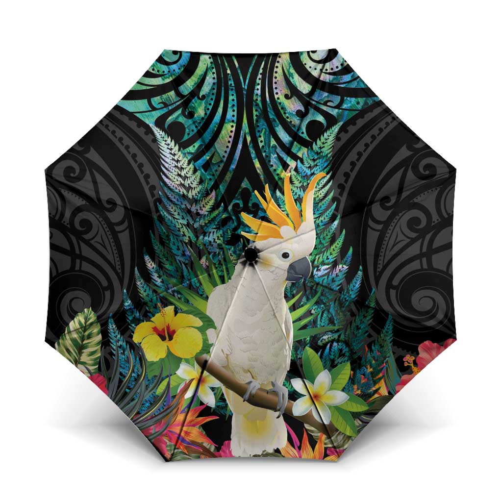 Sulphur-crested Cockatoo New Zealand Umbrella Paua Shell Aotearoa Maori Tropical Flowers - Aussie Hoodie