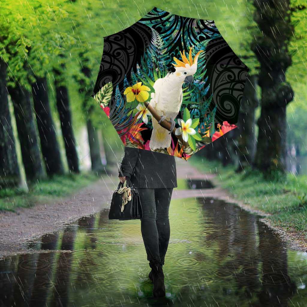 Sulphur-crested Cockatoo New Zealand Umbrella Paua Shell Aotearoa Maori Tropical Flowers - Aussie Hoodie