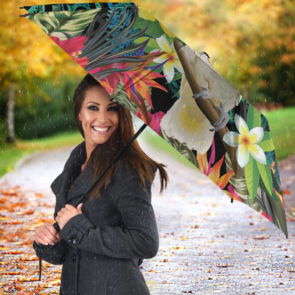 Sulphur-crested Cockatoo New Zealand Umbrella Paua Shell Aotearoa Maori Tropical Flowers - Aussie Hoodie