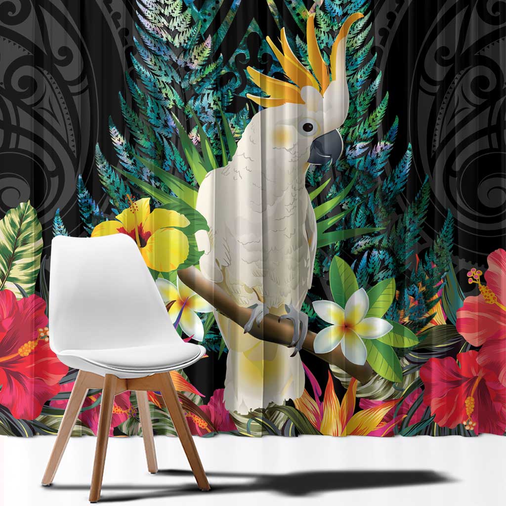 Sulphur-crested Cockatoo New Zealand Window Curtain Paua Shell Aotearoa Maori Tropical Flowers - Aussie Hoodie