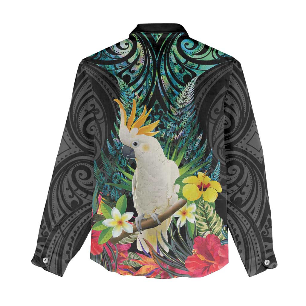 Sulphur-crested Cockatoo New Zealand Women Casual Shirt Paua Shell Aotearoa Maori Tropical Flowers - Aussie Hoodie