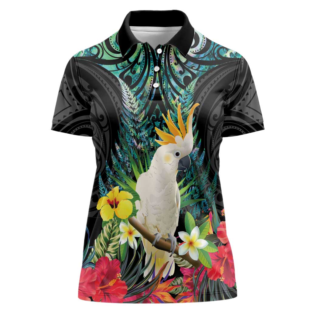 Sulphur-crested Cockatoo New Zealand Women Polo Shirt Paua Shell Aotearoa Maori Tropical Flowers - Aussie Hoodie