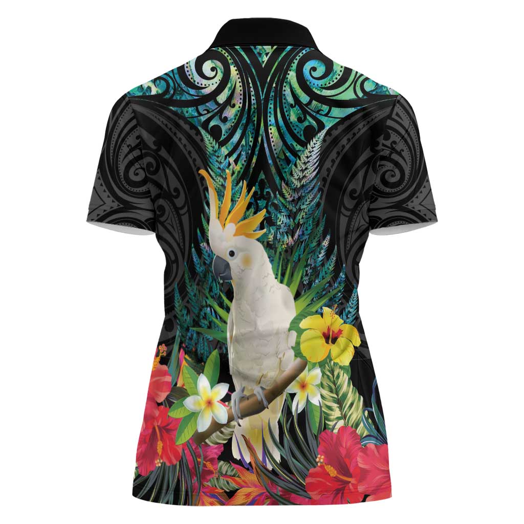 Sulphur-crested Cockatoo New Zealand Women Polo Shirt Paua Shell Aotearoa Maori Tropical Flowers - Aussie Hoodie