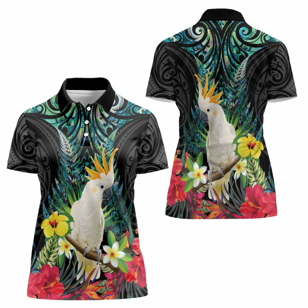 Sulphur-crested Cockatoo New Zealand Women Polo Shirt Paua Shell Aotearoa Maori Tropical Flowers - Aussie Hoodie