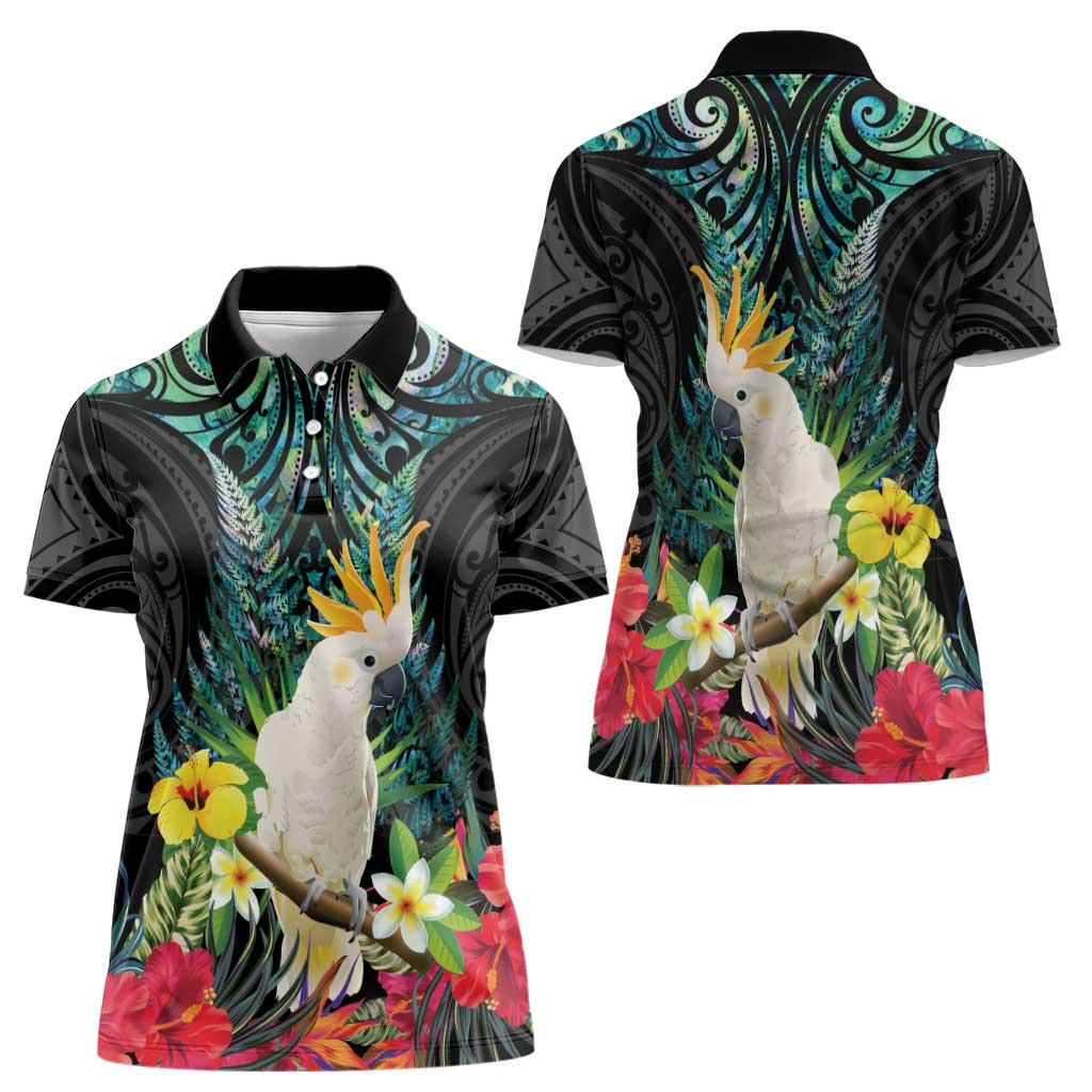 Sulphur-crested Cockatoo New Zealand Women Polo Shirt Paua Shell Aotearoa Maori Tropical Flowers - Aussie Hoodie