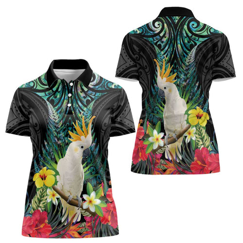 Sulphur-crested Cockatoo New Zealand Women Polo Shirt Paua Shell Aotearoa Maori Tropical Flowers - Aussie Hoodie