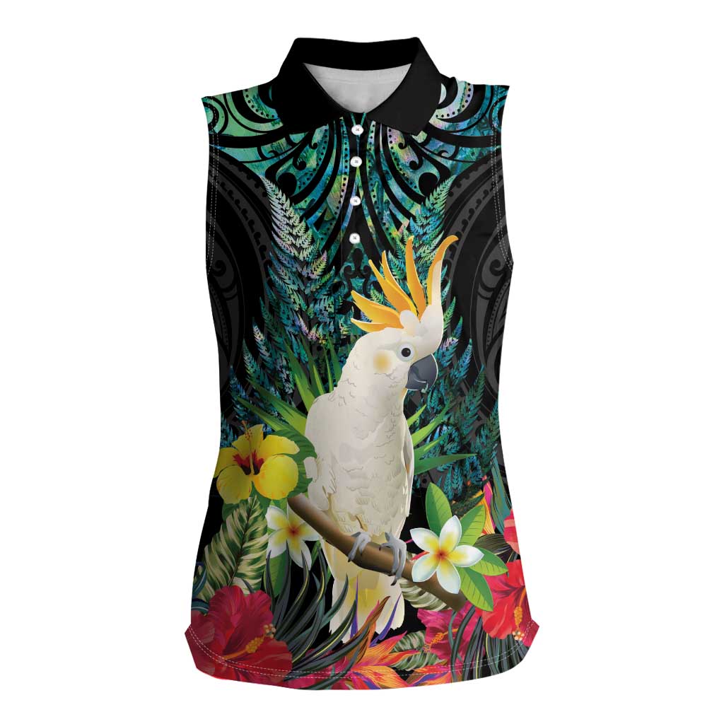 Sulphur-crested Cockatoo New Zealand Women Sleeveless Polo Shirt Paua Shell Aotearoa Maori Tropical Flowers - Aussie Hoodie