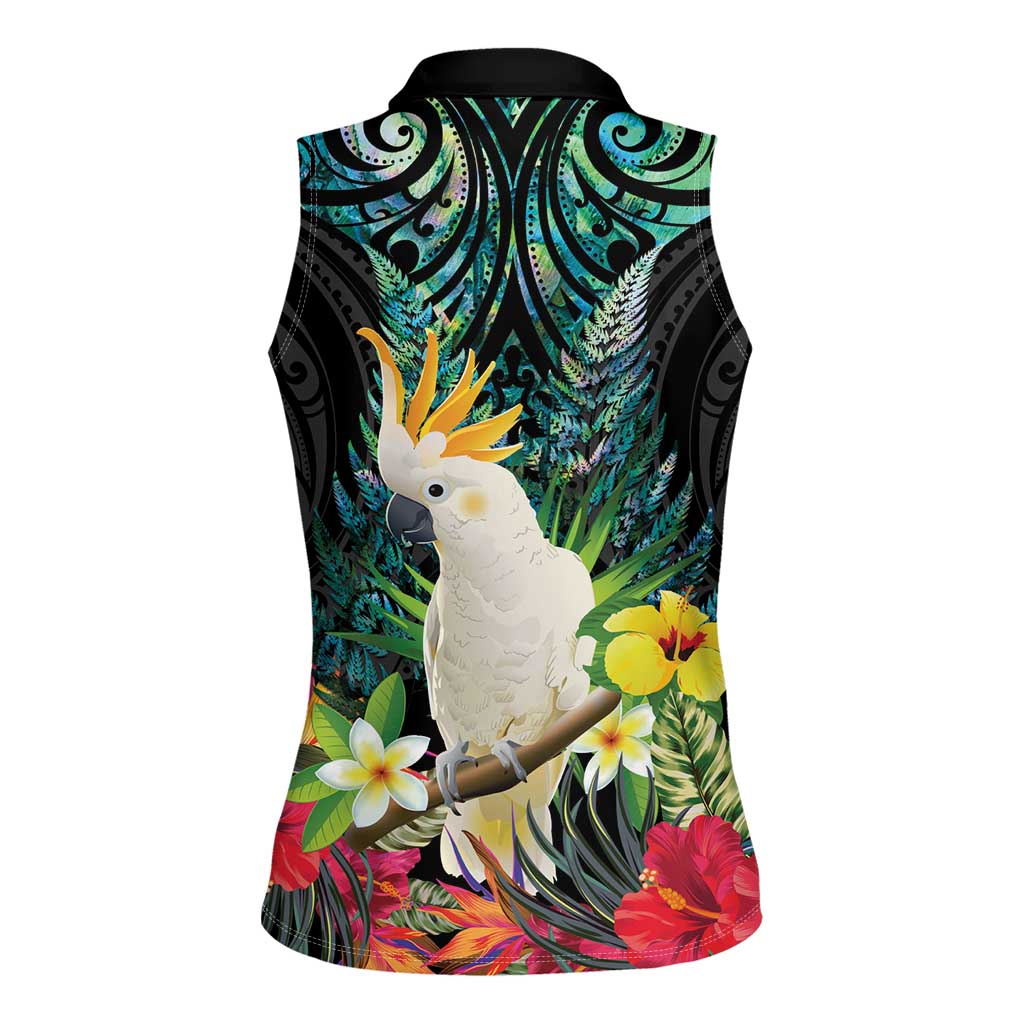Sulphur-crested Cockatoo New Zealand Women Sleeveless Polo Shirt Paua Shell Aotearoa Maori Tropical Flowers - Aussie Hoodie