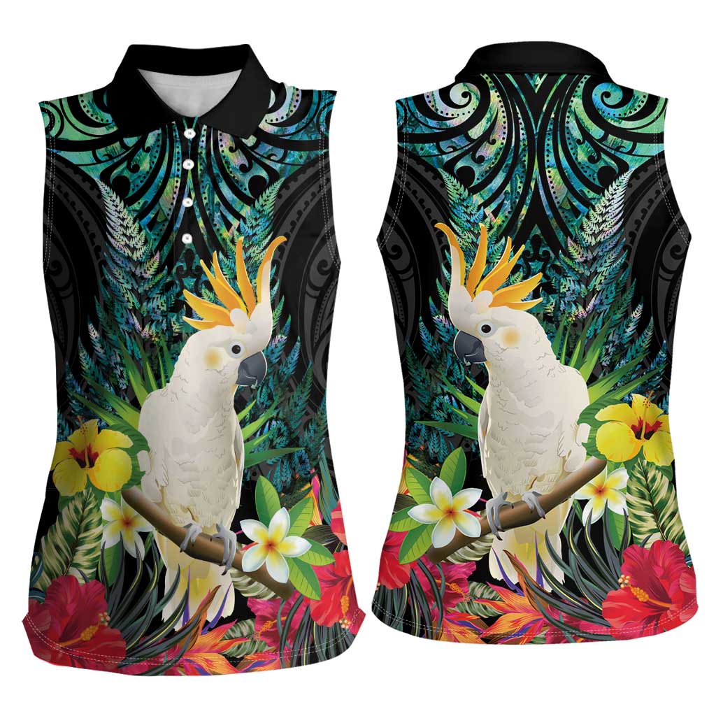 Sulphur-crested Cockatoo New Zealand Women Sleeveless Polo Shirt Paua Shell Aotearoa Maori Tropical Flowers - Aussie Hoodie