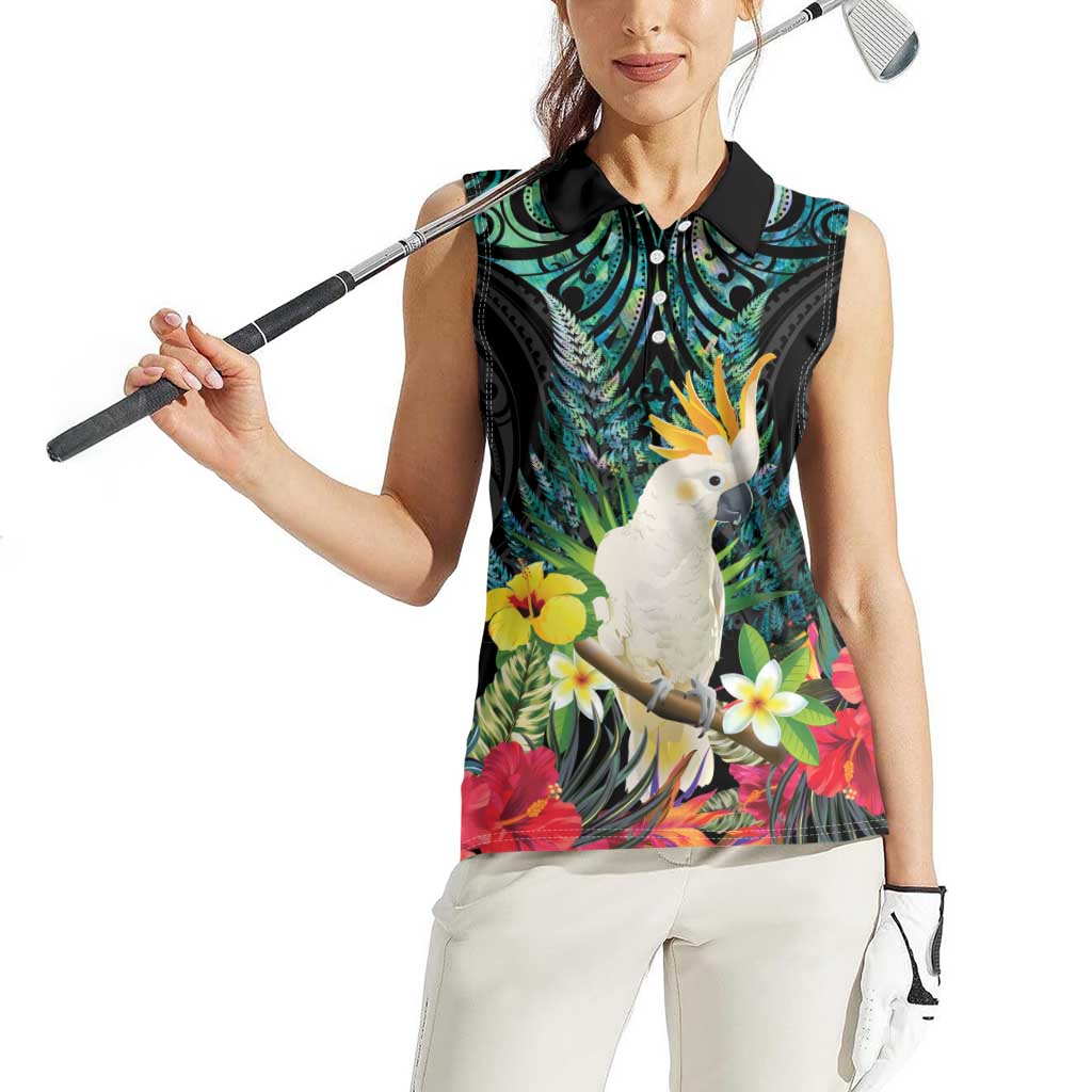 Sulphur-crested Cockatoo New Zealand Women Sleeveless Polo Shirt Paua Shell Aotearoa Maori Tropical Flowers - Aussie Hoodie