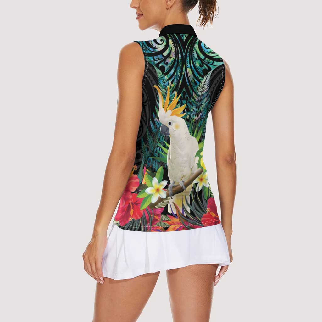 Sulphur-crested Cockatoo New Zealand Women Sleeveless Polo Shirt Paua Shell Aotearoa Maori Tropical Flowers - Aussie Hoodie