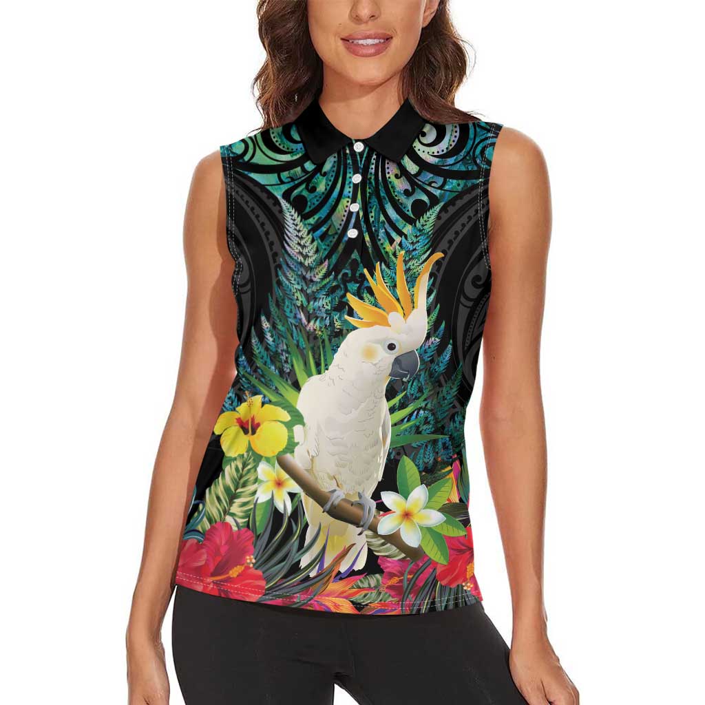 Sulphur-crested Cockatoo New Zealand Women Sleeveless Polo Shirt Paua Shell Aotearoa Maori Tropical Flowers - Aussie Hoodie