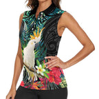 Sulphur-crested Cockatoo New Zealand Women Sleeveless Polo Shirt Paua Shell Aotearoa Maori Tropical Flowers - Aussie Hoodie