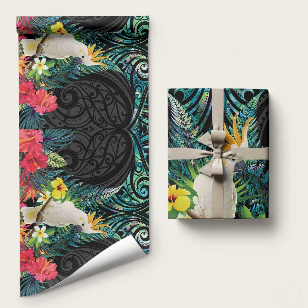 Sulphur-crested Cockatoo New Zealand Wrapping Paper Paua Shell Aotearoa Maori Tropical Flowers - Aussie Hoodie