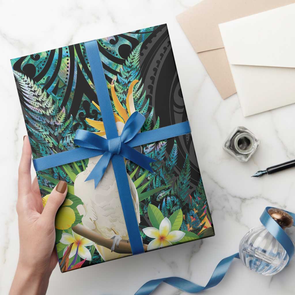 Sulphur-crested Cockatoo New Zealand Wrapping Paper Paua Shell Aotearoa Maori Tropical Flowers - Aussie Hoodie