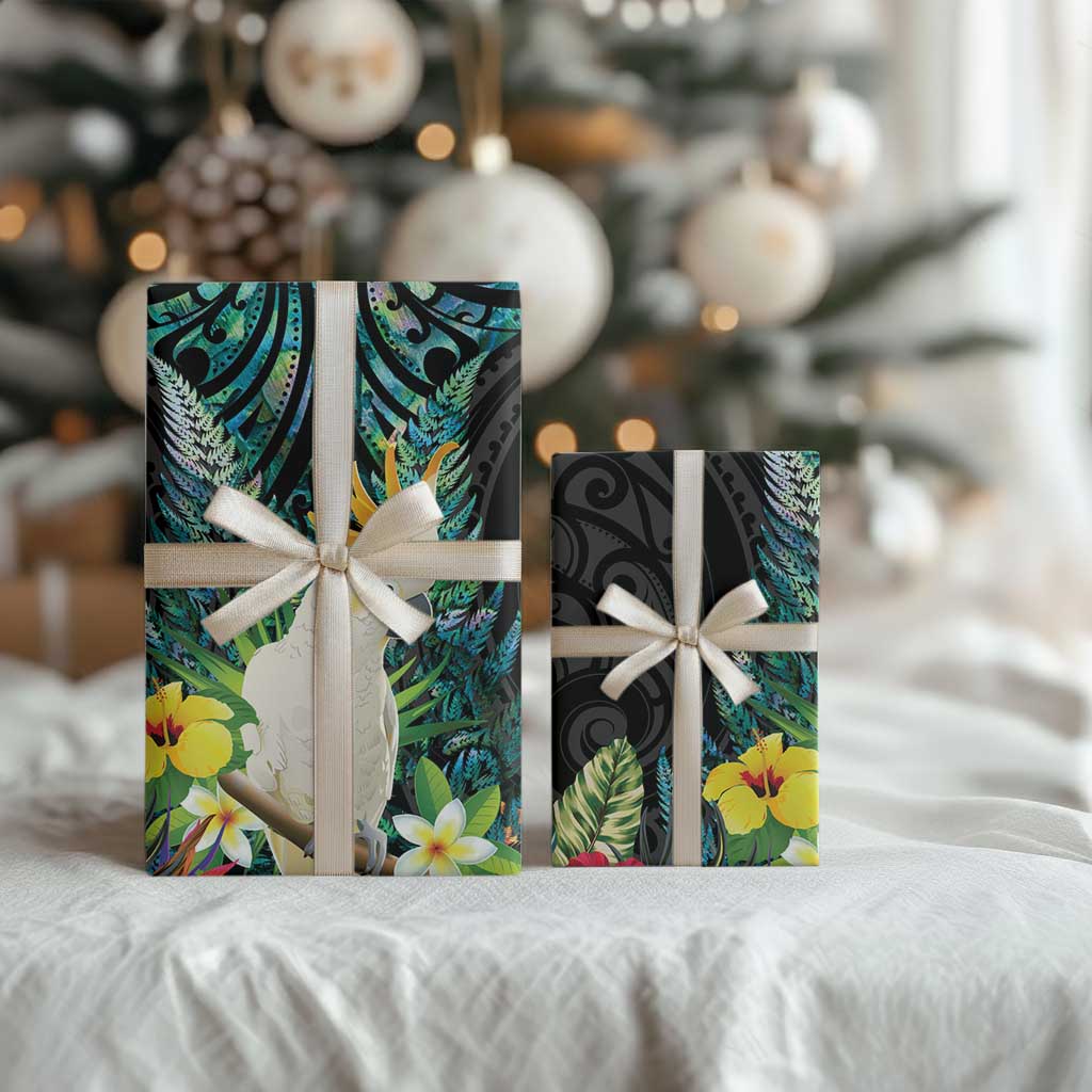 Sulphur-crested Cockatoo New Zealand Wrapping Paper Paua Shell Aotearoa Maori Tropical Flowers - Aussie Hoodie
