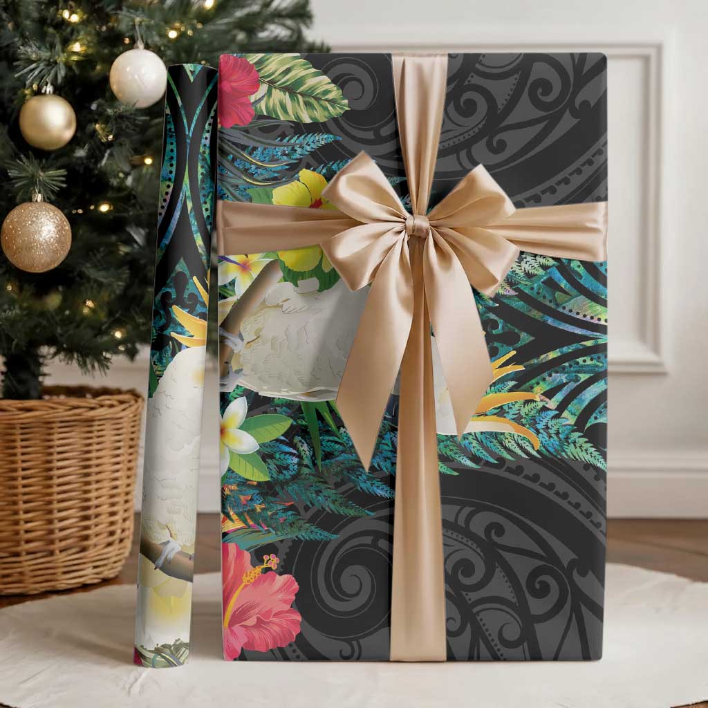 Sulphur-crested Cockatoo New Zealand Wrapping Paper Paua Shell Aotearoa Maori Tropical Flowers - Aussie Hoodie