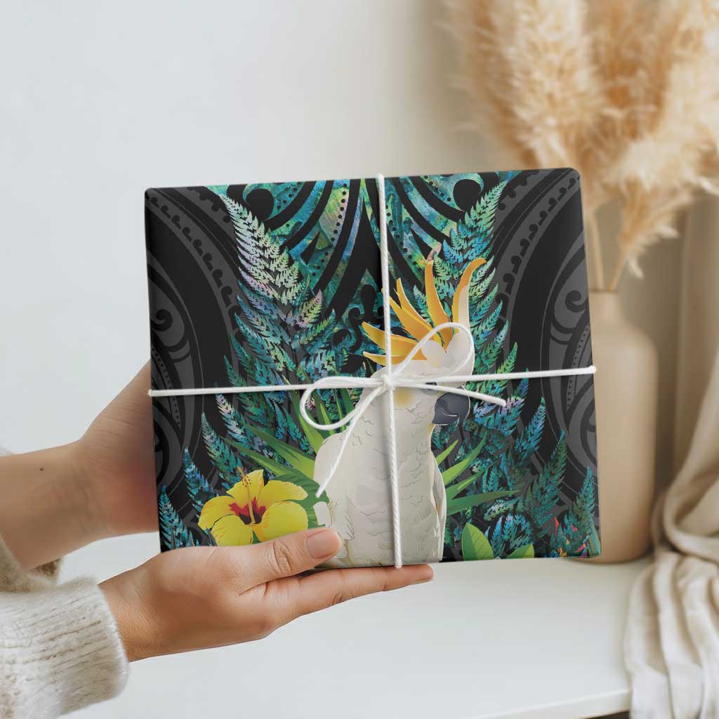 Sulphur-crested Cockatoo New Zealand Wrapping Paper Paua Shell Aotearoa Maori Tropical Flowers - Aussie Hoodie