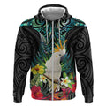 Sulphur-crested Cockatoo New Zealand Zip Hoodie Paua Shell Aotearoa Maori Tropical Flowers - Aussie Hoodie