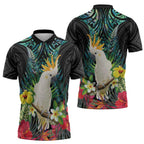 Sulphur-crested Cockatoo New Zealand Zipper Polo Shirt Paua Shell Aotearoa Maori Tropical Flowers - Aussie Hoodie