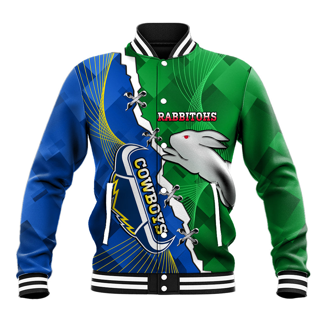 Personalised Rabbitohs And Cowboys Rugby Baseball Jacket Dynamic Style