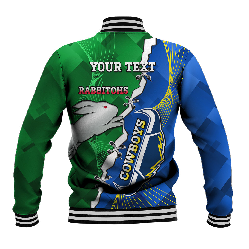 Personalised Rabbitohs And Cowboys Rugby Baseball Jacket Dynamic Style