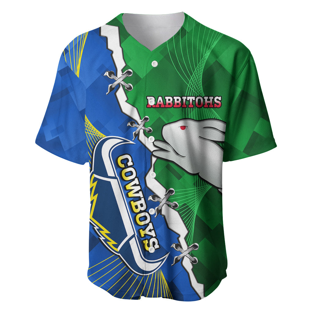Personalised Rabbitohs And Cowboys Rugby Baseball Jersey Dynamic Style