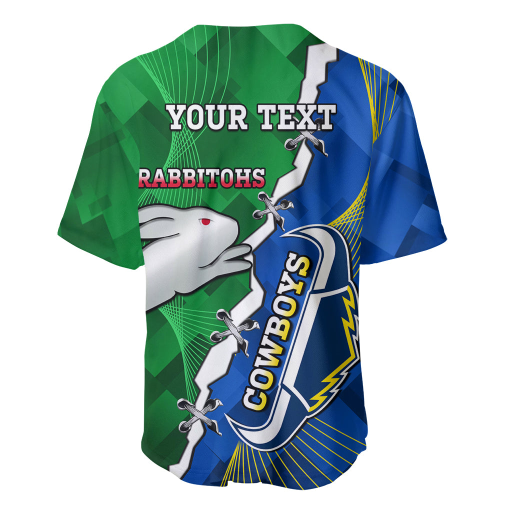 Personalised Rabbitohs And Cowboys Rugby Baseball Jersey Dynamic Style