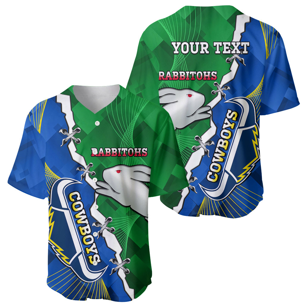 Personalised Rabbitohs And Cowboys Rugby Baseball Jersey Dynamic Style