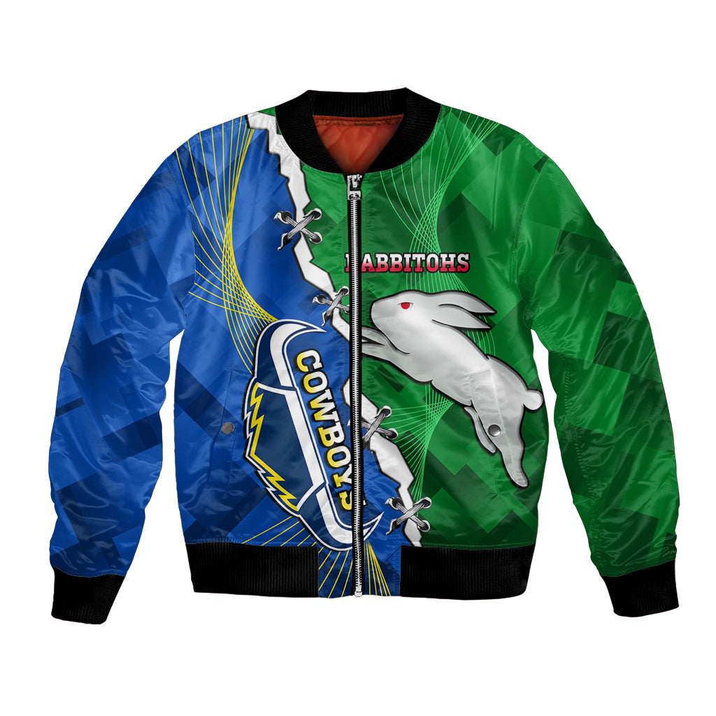 Personalised Rabbitohs And Cowboys Rugby Bomber Jacket Dynamic Style