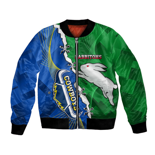 Personalised Rabbitohs And Cowboys Rugby Bomber Jacket Dynamic Style