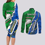 Personalised Rabbitohs And Cowboys Rugby Couples Matching Long Sleeve Bodycon Dress and Long Sleeve Button Shirt Dynamic Style
