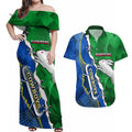 Personalised Rabbitohs And Cowboys Rugby Couples Matching Off Shoulder Maxi Dress and Hawaiian Shirt Dynamic Style