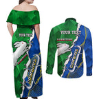 Personalised Rabbitohs And Cowboys Rugby Couples Matching Off Shoulder Maxi Dress and Long Sleeve Button Shirt Dynamic Style