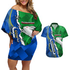 Personalised Rabbitohs And Cowboys Rugby Couples Matching Off Shoulder Short Dress and Hawaiian Shirt Dynamic Style