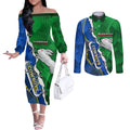 Personalised Rabbitohs And Cowboys Rugby Couples Matching Off The Shoulder Long Sleeve Dress and Long Sleeve Button Shirt Dynamic Style