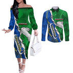 Personalised Rabbitohs And Cowboys Rugby Couples Matching Off The Shoulder Long Sleeve Dress and Long Sleeve Button Shirt Dynamic Style