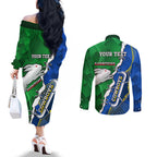 Personalised Rabbitohs And Cowboys Rugby Couples Matching Off The Shoulder Long Sleeve Dress and Long Sleeve Button Shirt Dynamic Style