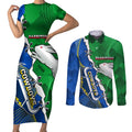 Personalised Rabbitohs And Cowboys Rugby Couples Matching Short Sleeve Bodycon Dress and Long Sleeve Button Shirt Dynamic Style