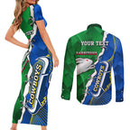 Personalised Rabbitohs And Cowboys Rugby Couples Matching Short Sleeve Bodycon Dress and Long Sleeve Button Shirt Dynamic Style
