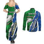 Personalised Rabbitohs And Cowboys Rugby Couples Matching Summer Maxi Dress and Long Sleeve Button Shirt Dynamic Style
