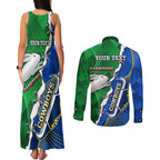 Personalised Rabbitohs And Cowboys Rugby Couples Matching Tank Maxi Dress and Long Sleeve Button Shirt Dynamic Style