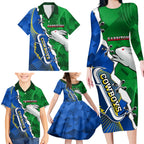 Personalised Rabbitohs And Cowboys Rugby Family Matching Long Sleeve Bodycon Dress and Hawaiian Shirt Dynamic Style