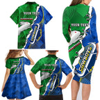 Personalised Rabbitohs And Cowboys Rugby Family Matching Long Sleeve Bodycon Dress and Hawaiian Shirt Dynamic Style