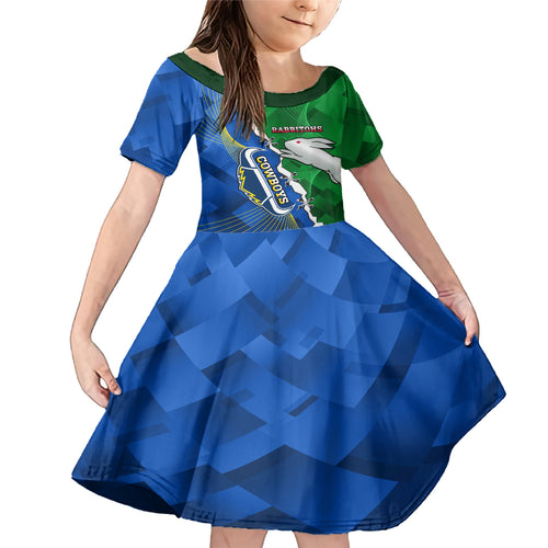 Personalised Rabbitohs And Cowboys Rugby Family Matching Mermaid Dress and Hawaiian Shirt Dynamic Style