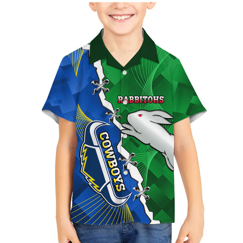 Personalised Rabbitohs And Cowboys Rugby Family Matching Mermaid Dress and Hawaiian Shirt Dynamic Style