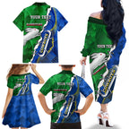 Personalised Rabbitohs And Cowboys Rugby Family Matching Off Shoulder Long Sleeve Dress and Hawaiian Shirt Dynamic Style