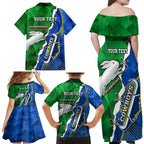 Personalised Rabbitohs And Cowboys Rugby Family Matching Off Shoulder Maxi Dress and Hawaiian Shirt Dynamic Style